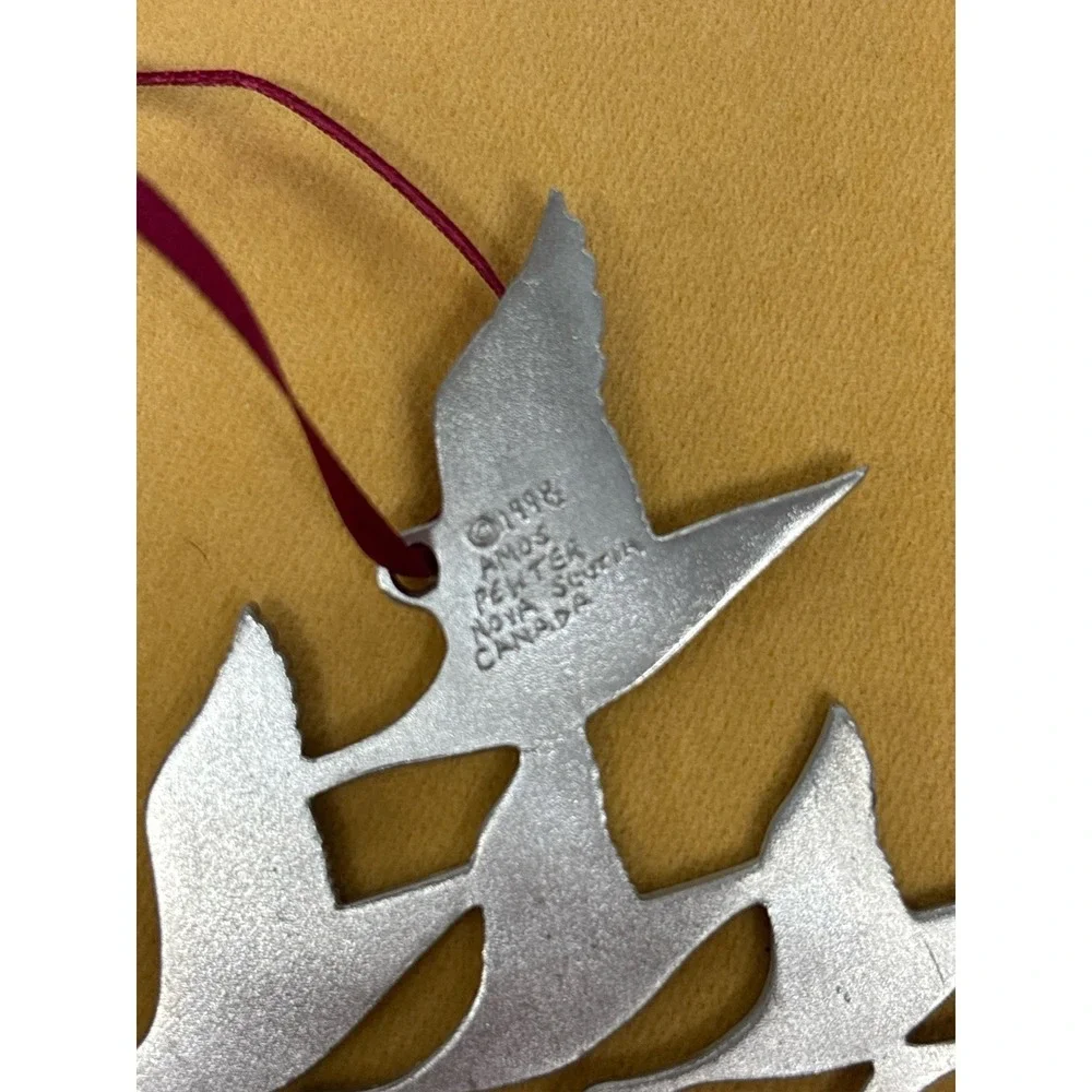 Amos Pewter Canada Geese 1998 Christmas Ornament Flying Birds Vintage Handcraftd